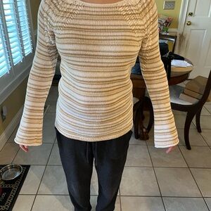 Nautica Cream Crew Neck Sweater with Fine Stripes